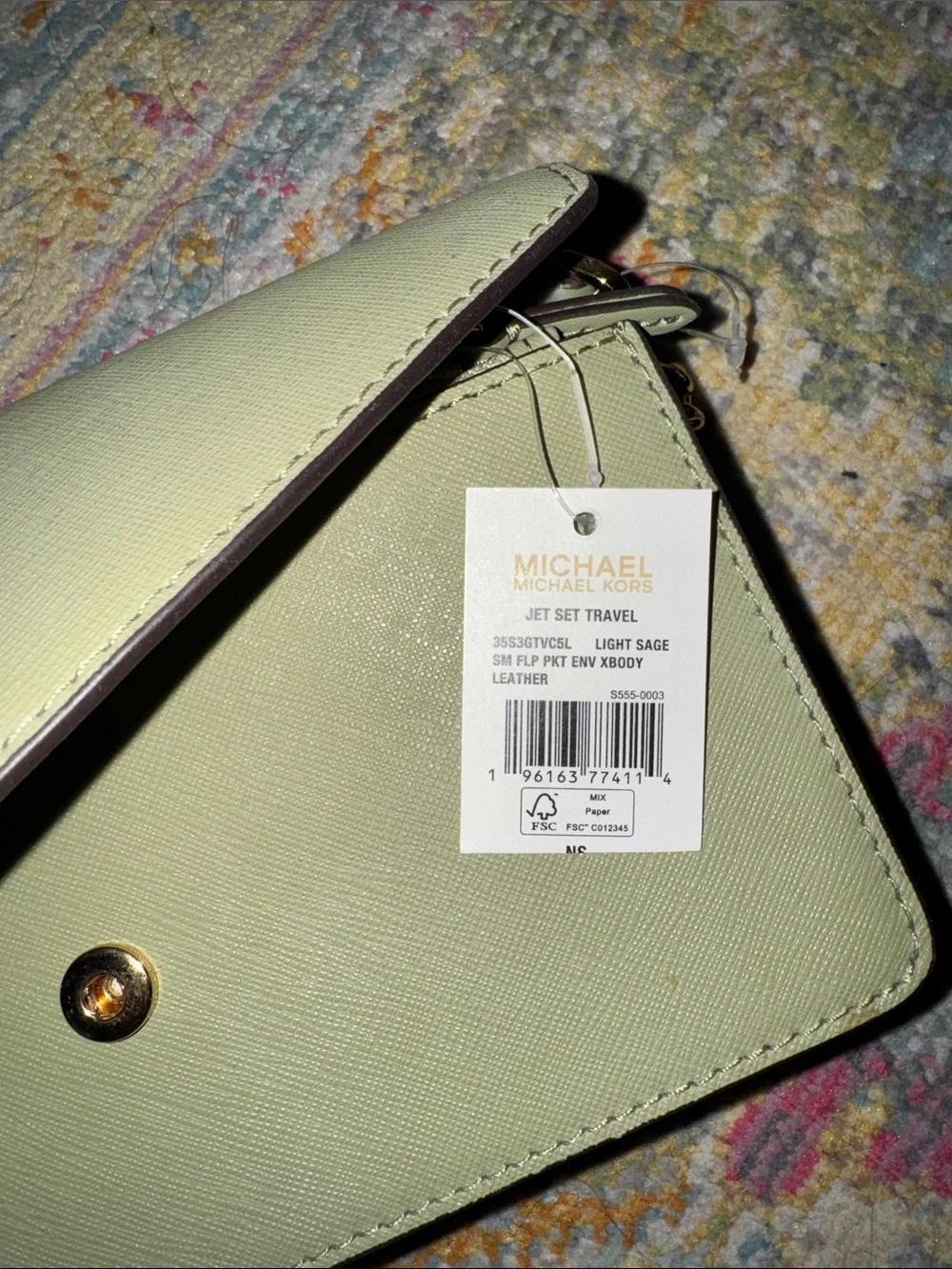 Michael Kors Mint Green Envelope Crossbody with Gold Chain